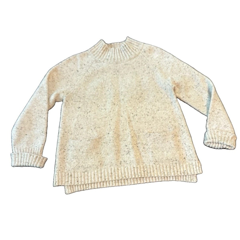 Wool Blend J Jill Womens Oatmeal Speckled Sweater L Mock Neck Raglan Lagenlook
